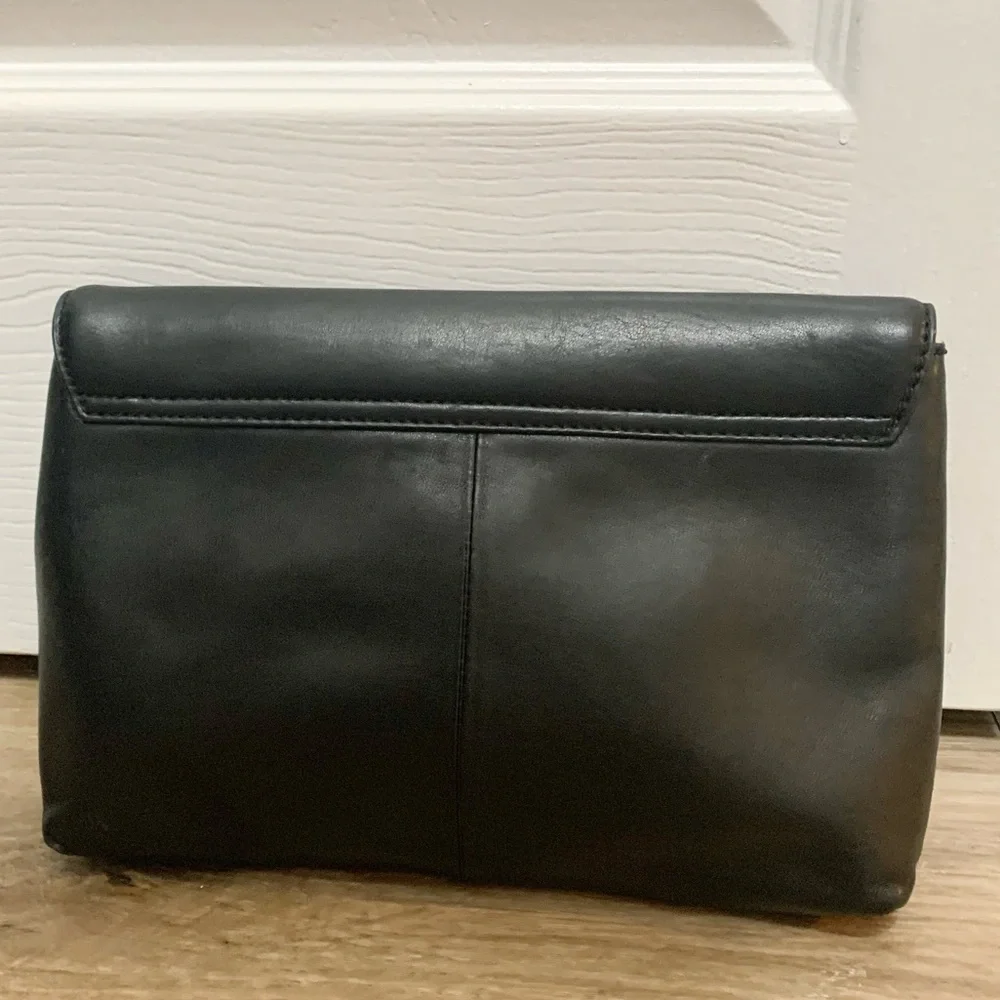 J Crew Vintage Leather Turnlock Flap Clutch Bag Black